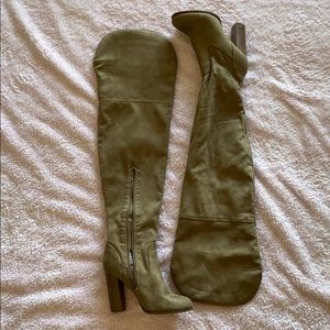 Taupe thigh high heel boots